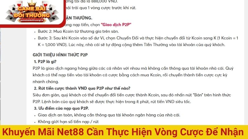 Khuyến mãi Net88 cần thực hiện vòng cược để nhận